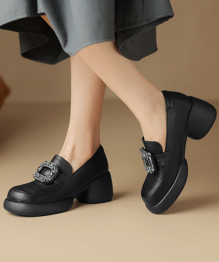 Apricot Chunky Sheepskin Soft Splicing Zircon Loafers for