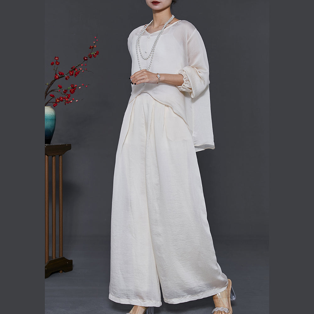 Milk White Chiffon Two Pieces Set Low High Design Summer