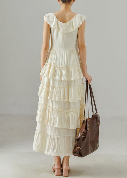 White Ruffles Patchwork Cotton Holiday Dresses Summer