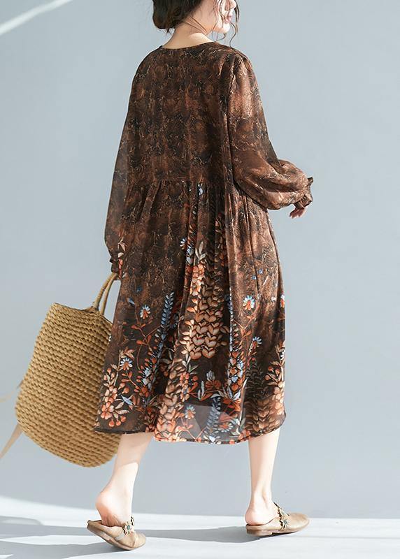 Vivid O Neck Cinched Summer Tunic Catwalk Chocolate Print Dresses