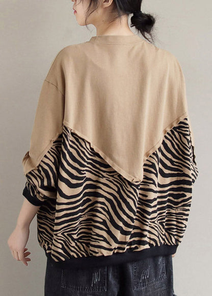 Khaki Leopard Wrinkled Sweatshirt Long Sleeve