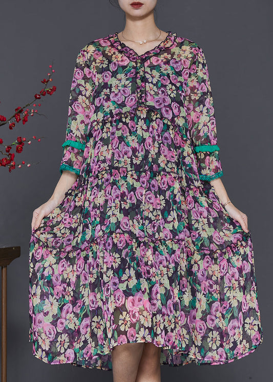Stylish Black Ruffled Chiffon Dress Summer