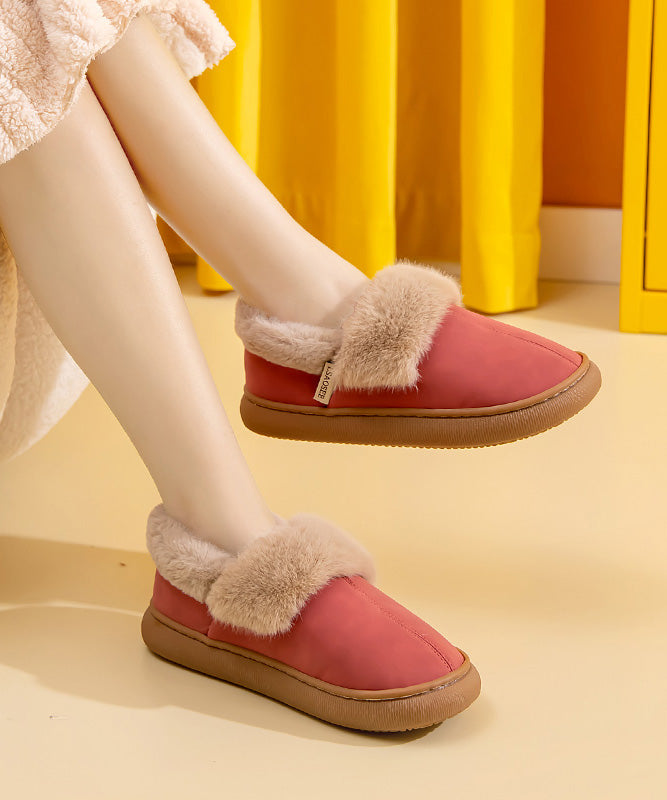 Red Fuzzy Wool Lined Comfy Flat Feet Shoes