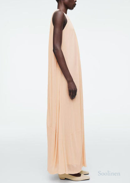 Italian Apricot O-neck Chiffon Holiday Dresses Sleeveless