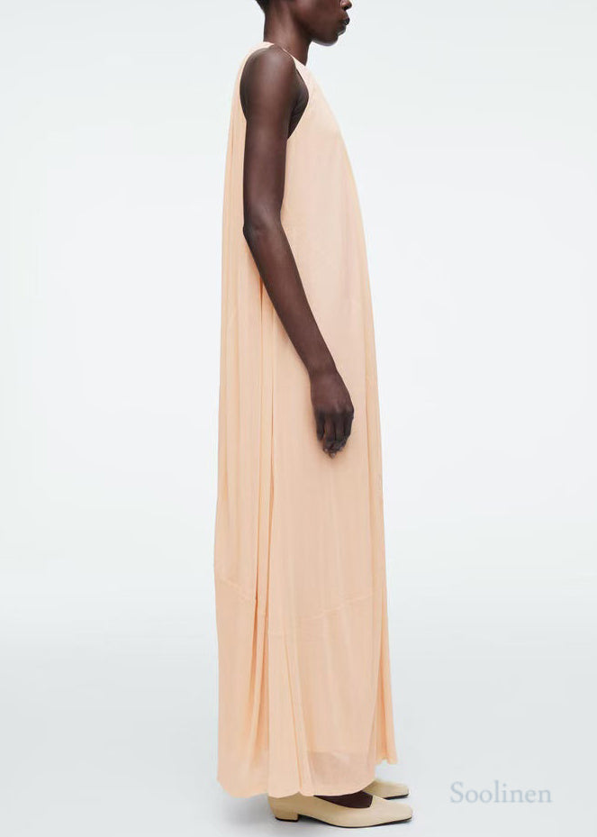 Italian Apricot O-neck Chiffon Holiday Dresses Sleeveless
