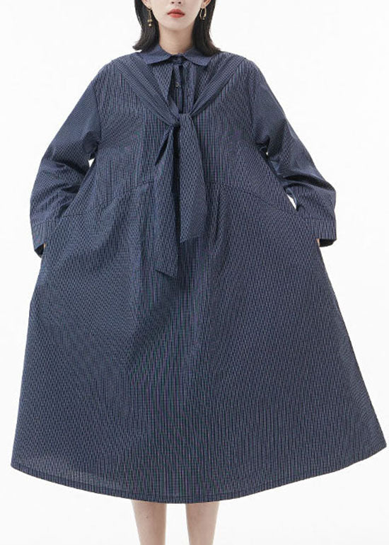 Blue Peter Pan Collar Striped Patchwork Shirt Dresses Spring