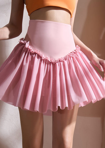 Pink High Waist Ruffled Sports Skirts Summer
