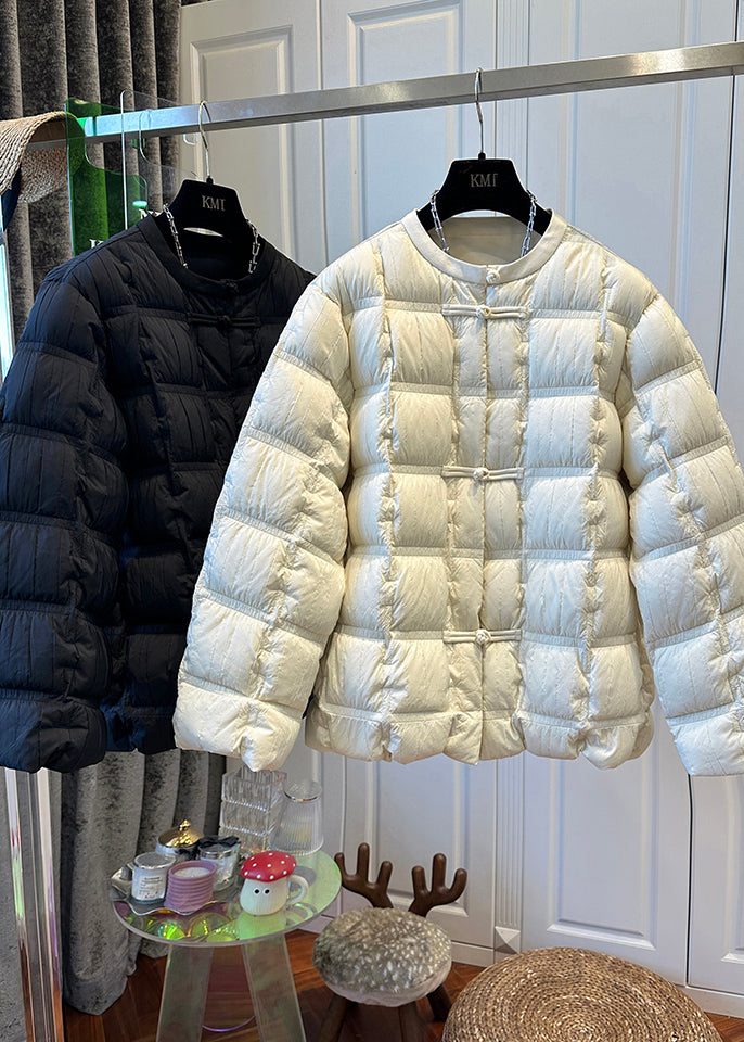Beige Oversized Chinese Button Duck Down Down Coats Winter