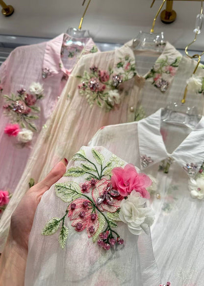 Pink Zircon Patchwork Cotton Shirts Fall