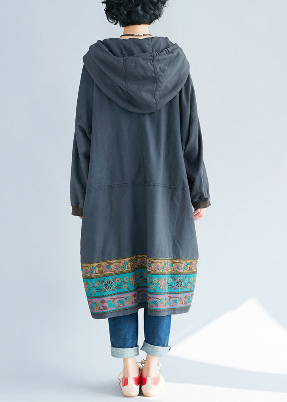 Grey Hooded Print Sweatshirts Dresses Spring