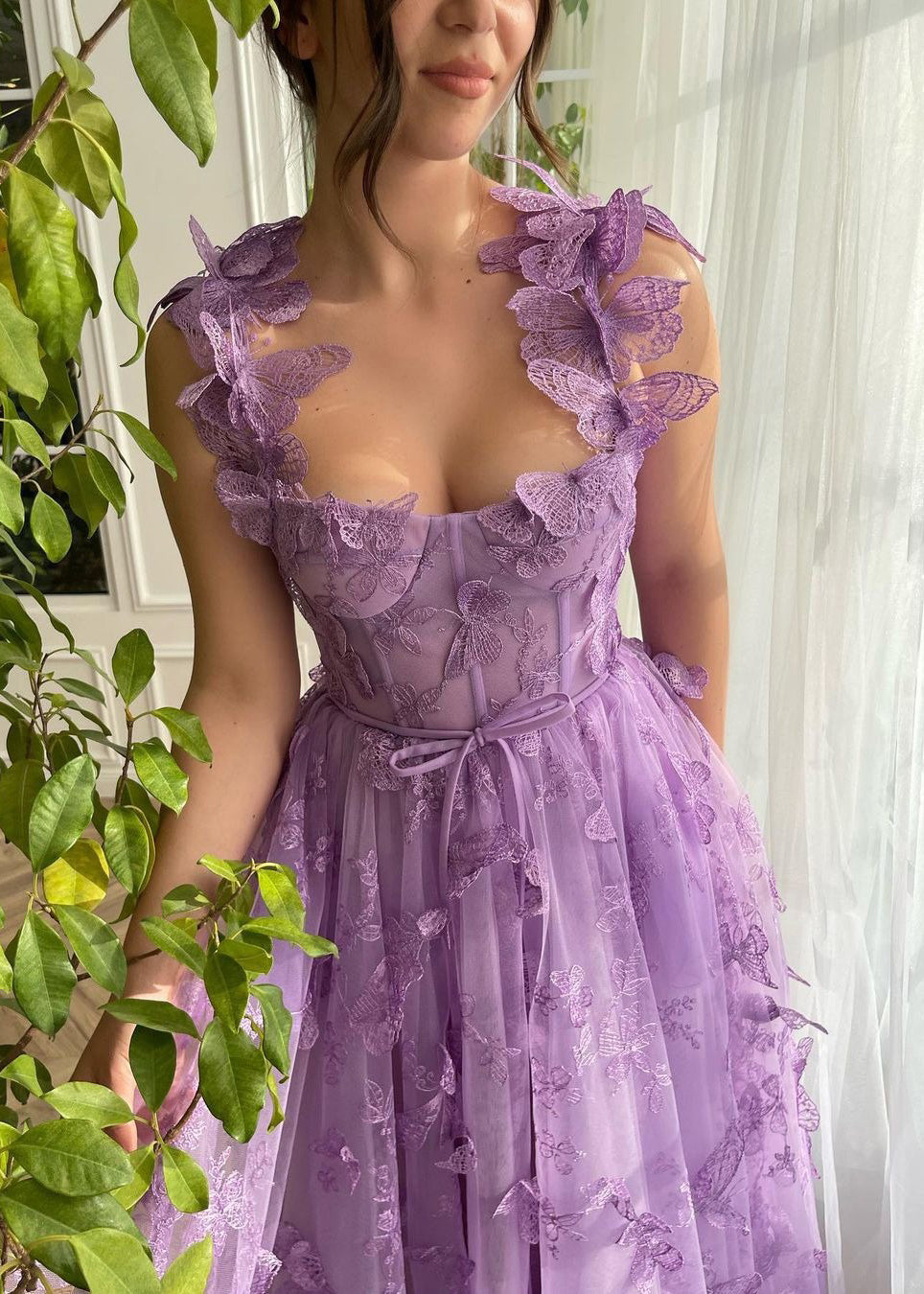 Green Butterfly Side Open Tulle Maxi Dresses Sleeveless Summer