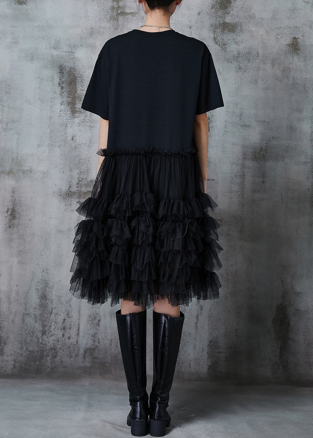 Black Oversized Patchwork Cotton Dresses Summer