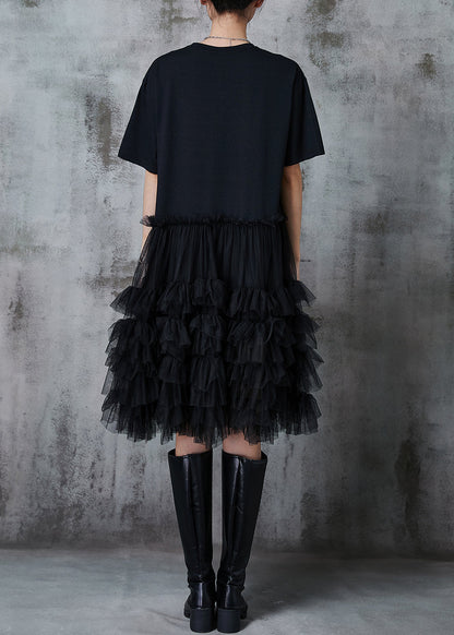 Black Oversized Patchwork Cotton Dresses Summer