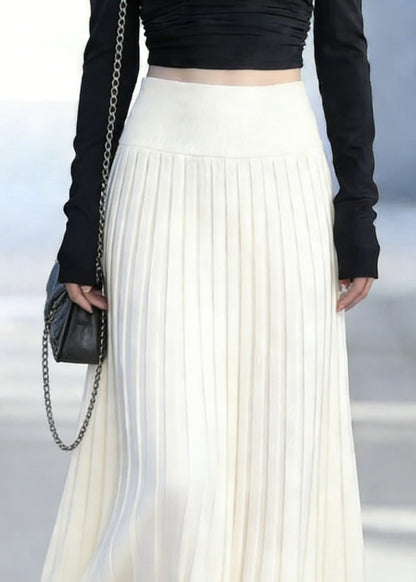 Classy White Elastic Waist Silk Knit Maxi Skirt
