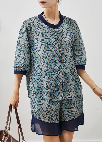 Unique Blue Print Patchwork Linen Sets 2 Pieces Summer