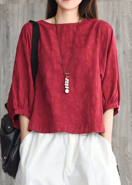 Baby Blue O-neck Jacquard Lantern Sleeve Fall Shirt Tops