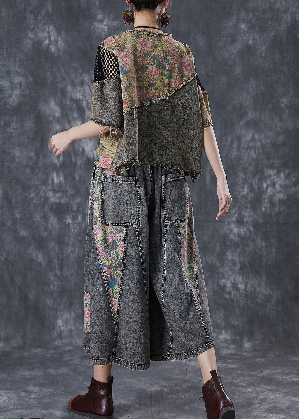 Diy Asymmetrical Patchwork Denim Two Piece Set Clothing Fall