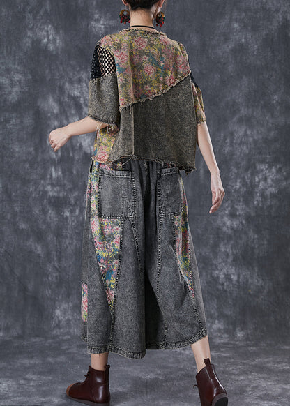 Diy Asymmetrical Patchwork Denim Two Piece Set Clothing Fall