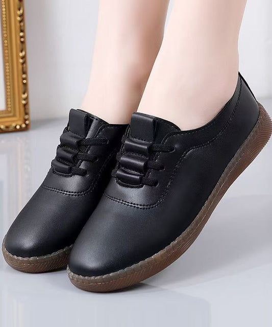 Flat Shoes for Black Cowhide Leather