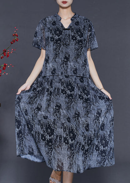 Diy Grey V Neck Tie Dye Chiffon Dress Summer