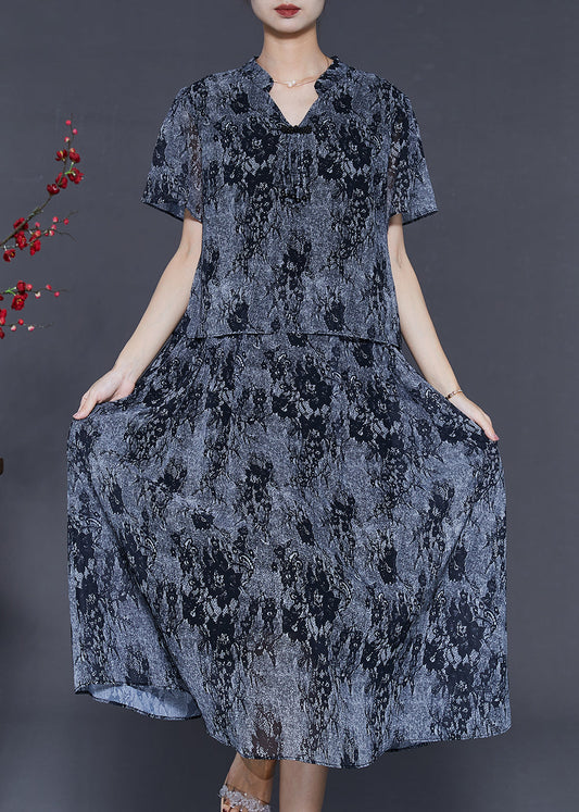 Diy Grey V Neck Tie Dye Chiffon Dress Summer