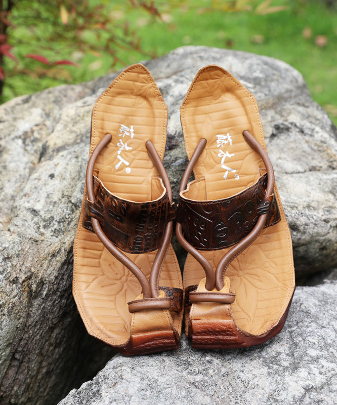 Khaki Hollow Out Splicing Wedge Slide Sandals