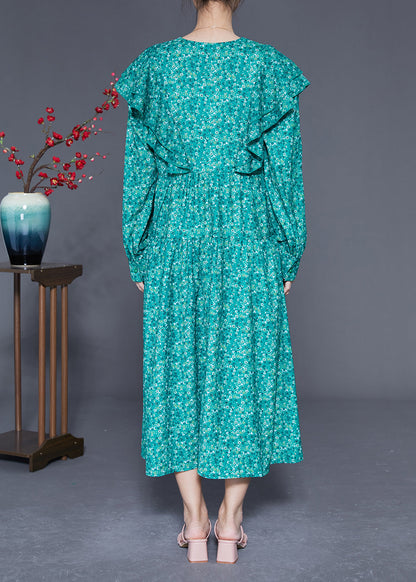 Style Blue Ruffles Patchwork Exra Large Hem Long Dress Spring