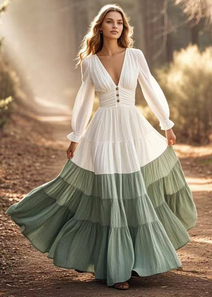 White Cinched Patchwork Exra Large Hem Party Dress Spring
