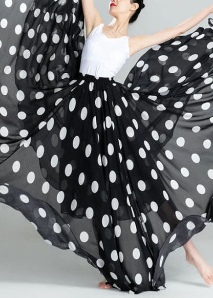 Black Dot Print Exra Large Hem Chiffon Skirts Summer