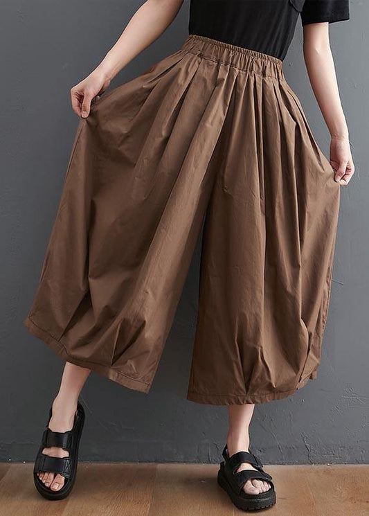 Brown Pockets Wide Leg Pants Trousers Summer Cotton Linen