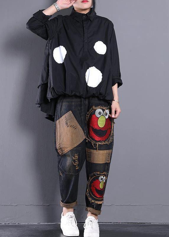 Asymmetric Clothes Christmas Gifts Black Dotted Blouse