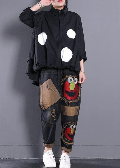 Asymmetric Clothes Christmas Gifts Black Dotted Blouse
