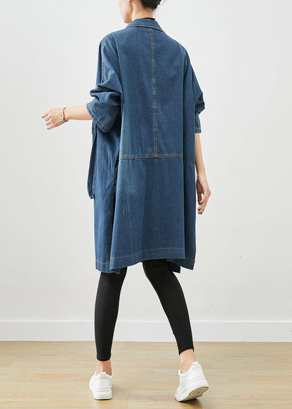 Navy Oversized Big Pockets Denim Trench Fall
