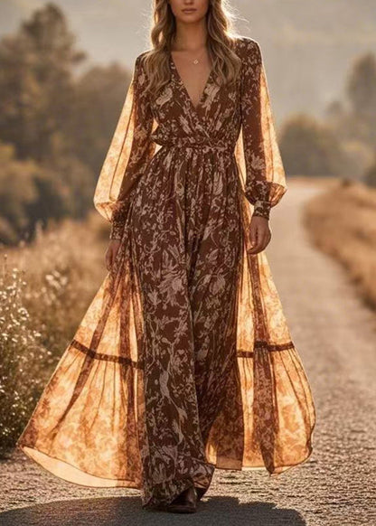 Patchwork Tunic Chiffon Maxi Holiday Dress Spring