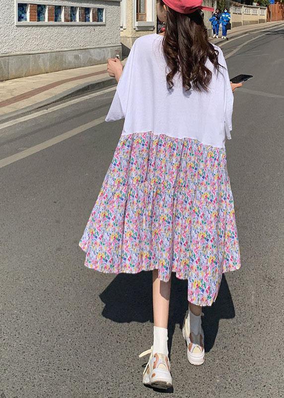 Green Loose Graphic a Line Summer Sundress Half Sleeve