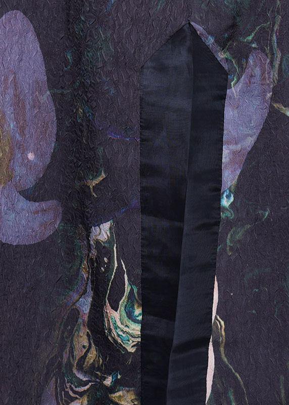 Diy Black Print Silk Side Open Wide Leg Two Pieces Set