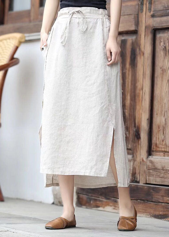 Coffee Cinched Pockets Patchwork Linen Skirts Summer
