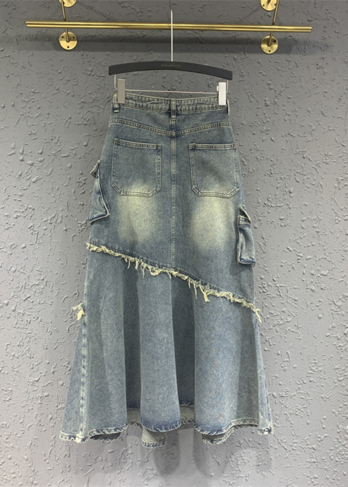 Light Blue Tasseled Pockets Patchwork Denim Skirt Spring
