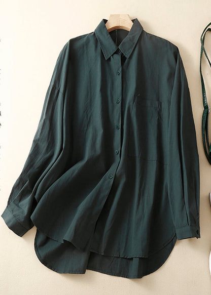 Khaki Oversized With Pocket Cotton Shirts Spring