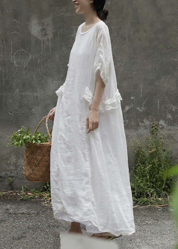 Loose Pink Ruffled Linen Two Pieces Set Summer
