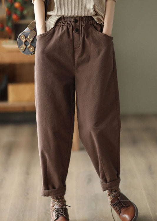 Chocolate Slim Cotton Harem Pants Elastic Waist Fall