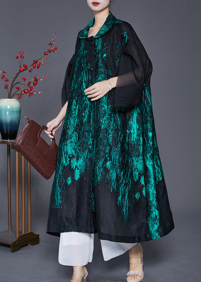 Green Oversized Patchwork Jacquard Spandex Trench Coats Spring