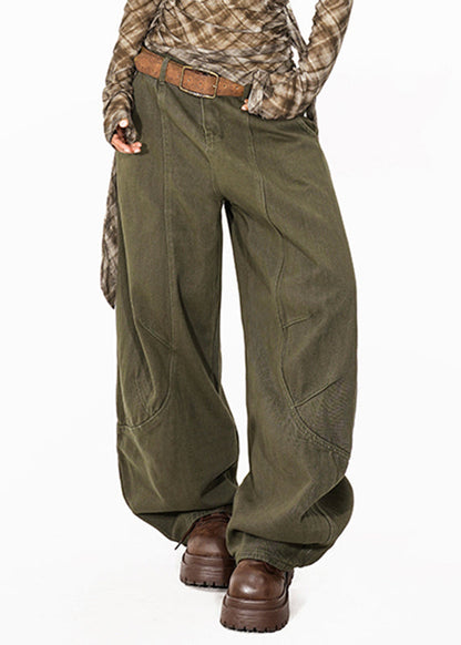 Green High Waist Pockets Straight Jeans