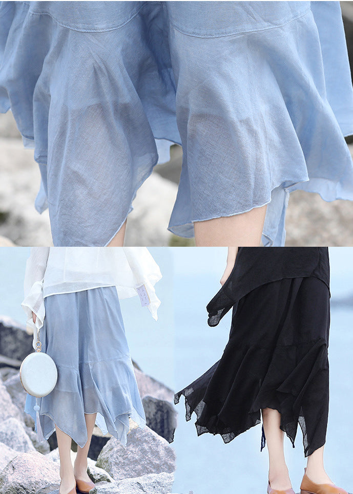 Black Asymmetrical Design Cotton Skirts Summer
