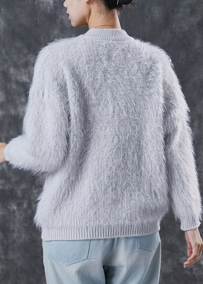 Grey Thick Patchwork Knit Short Sweater Winter