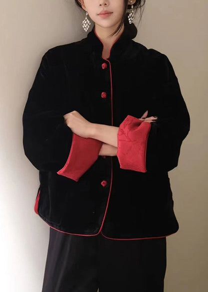 Chinese Style Wear on Both Sides Fine Cotton Filled Silk Velvet Coat Winter