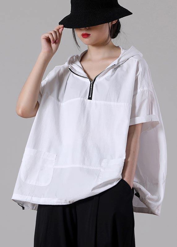 Fine Light Grey Zippered Patchwork Cotton T Shirt Summer