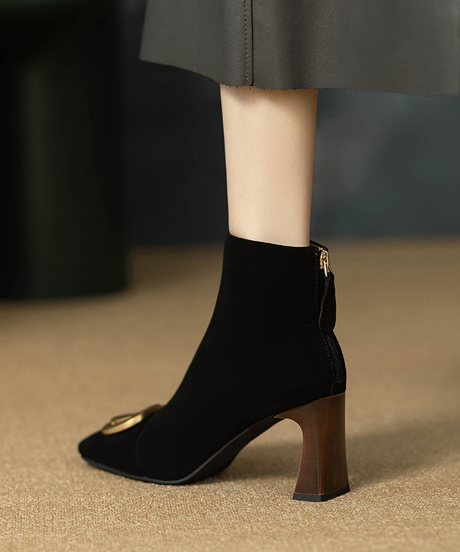 Black Chunky Suede Sequined Splicing Boots