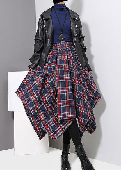 Dark Blue Tie Waist Asymmetrical a Line Skirts Spring