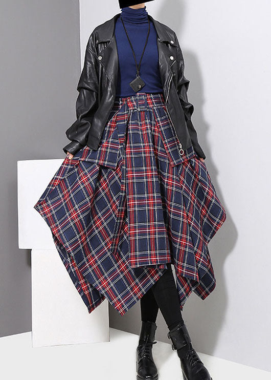 Dark Blue Tie Waist Asymmetrical a Line Skirts Spring